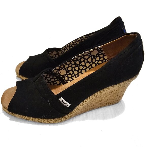 Toms Black Canvas Wedges 8W - Picture 4 of 12